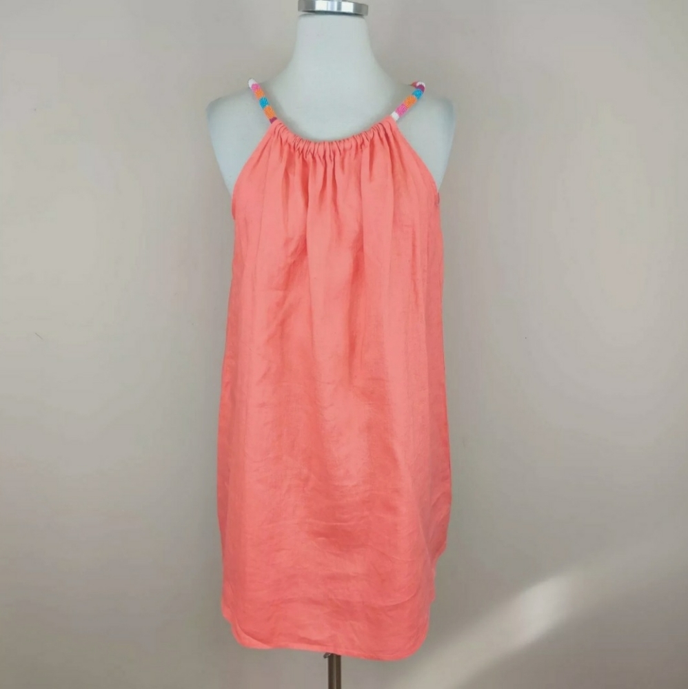 🏝 St Tropez west coral linen dress size small 🦀